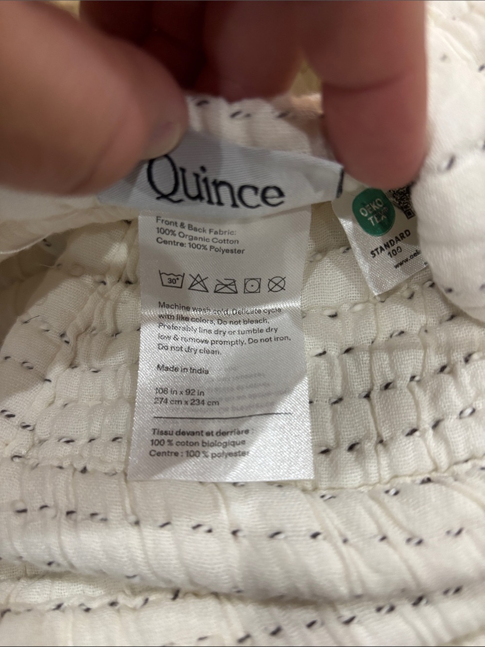 Quince Organic Cotton Channel Stitch Coverlet King Undyed - Picture 9 of 11